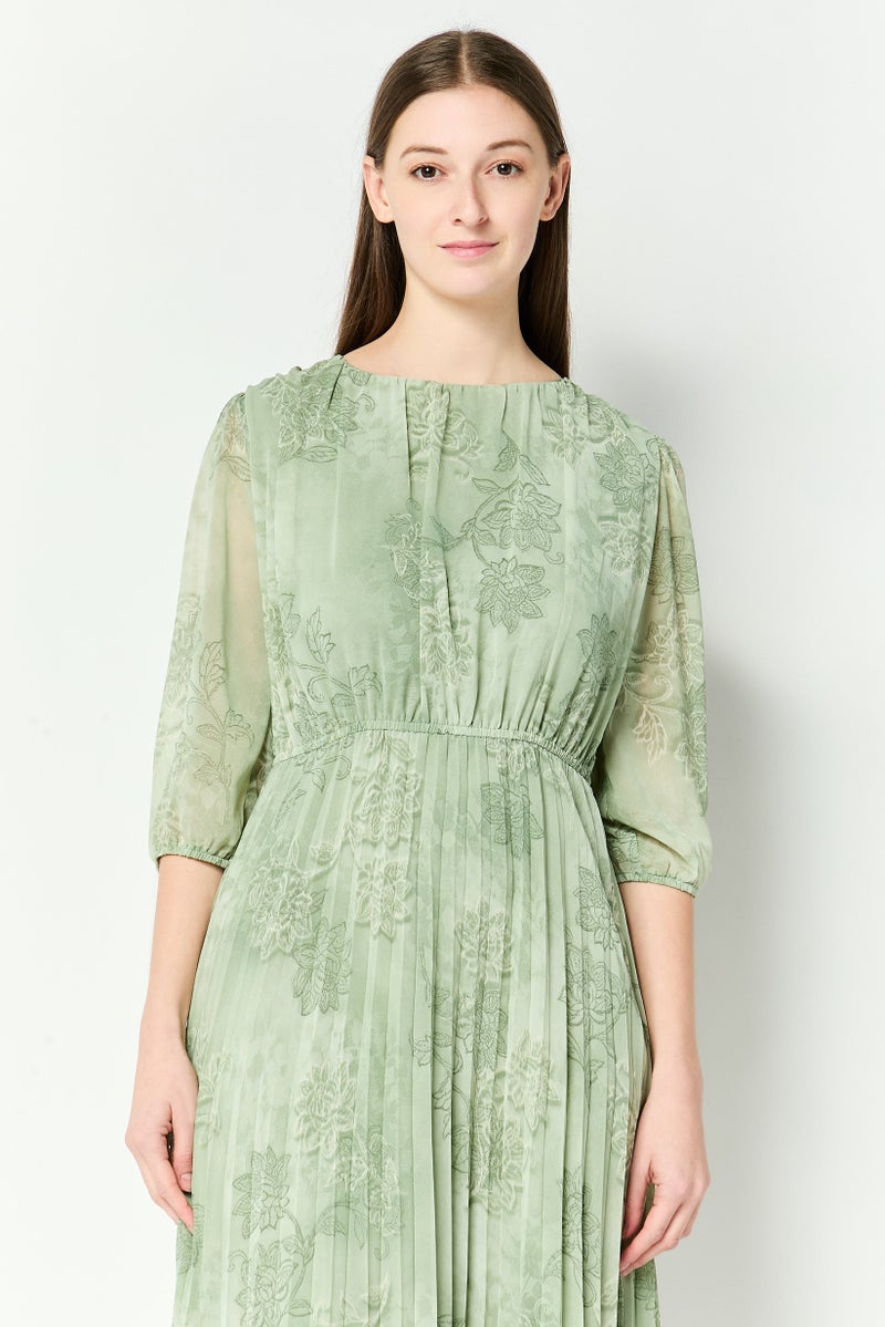 bebe Women Floral Print Midi Dress, Sage Green - Image 4